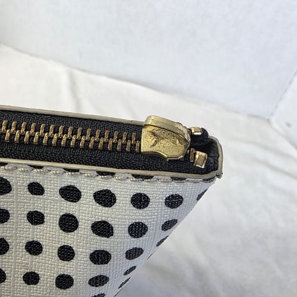 Fossil Fiona Signature Handbag Tote Shoulder Bag Purse Black Cream Polka Dots - Picture 12 of 16